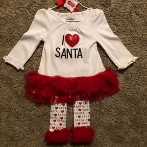 NWT Mud Pie Baby Girl Santa Dress and Leggings
